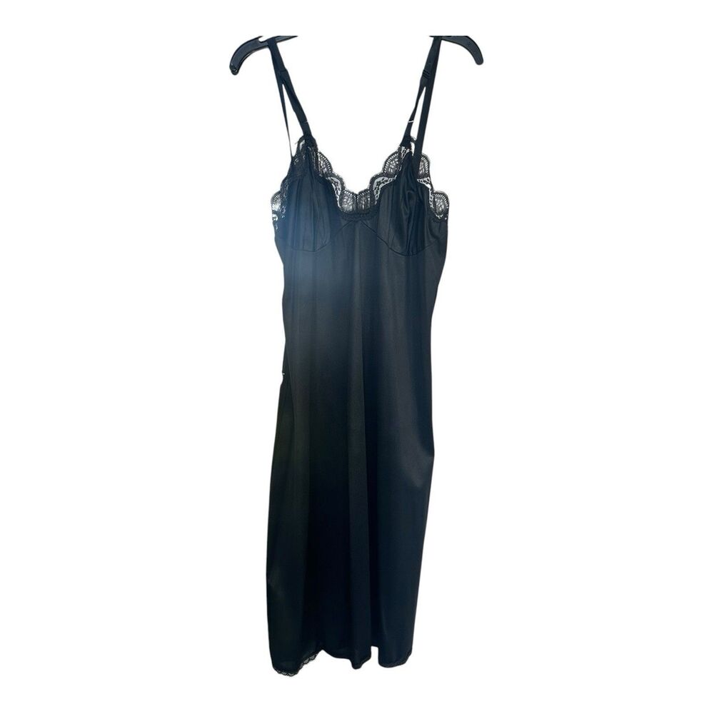 Vintage Val Mode Black Silky Satin Lace Maxi Slip Dress Women’s Size S/M